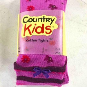 Country Kids girls floral pink /plum Cotton Tights. 6 To 8 Years.